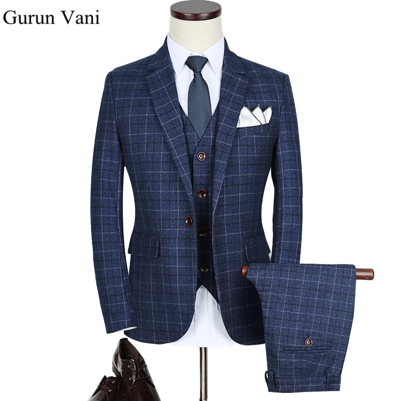 DHL Free Shipping Blue Plaid Herringbone Retro Gentleman Style Custom