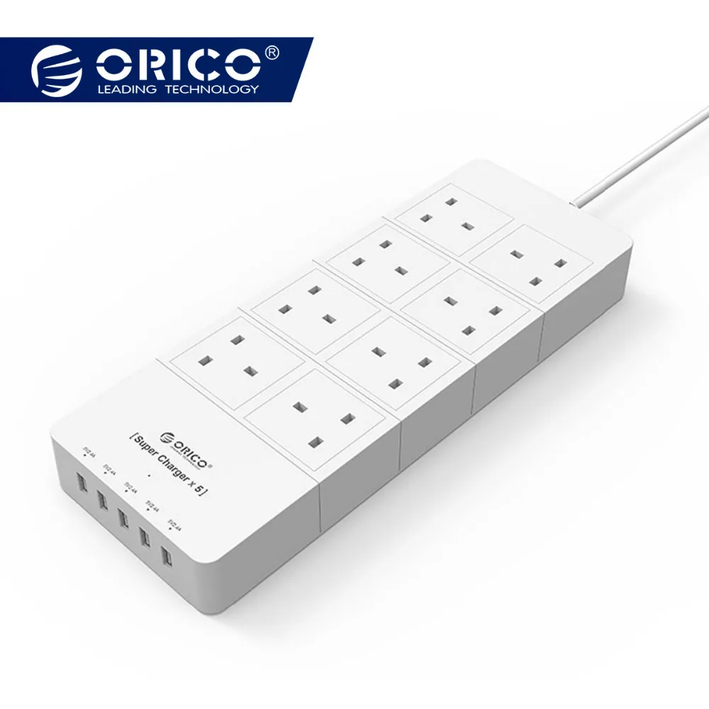 Pаспродажа ORICO белый защита от перенапряжений мощность разъем 8 AC с 5 USB интерфейсы Plug доска с огнезащитные материалы Smart мощность полосы