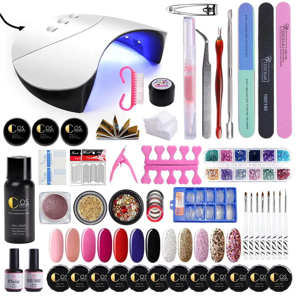 

Full Nail Manicure Set With 36/24W UV LED Lamp Nail Art Tools Sets Soak Off Paint Gel Nail Polish Poly Gel For Manicure Art Set
