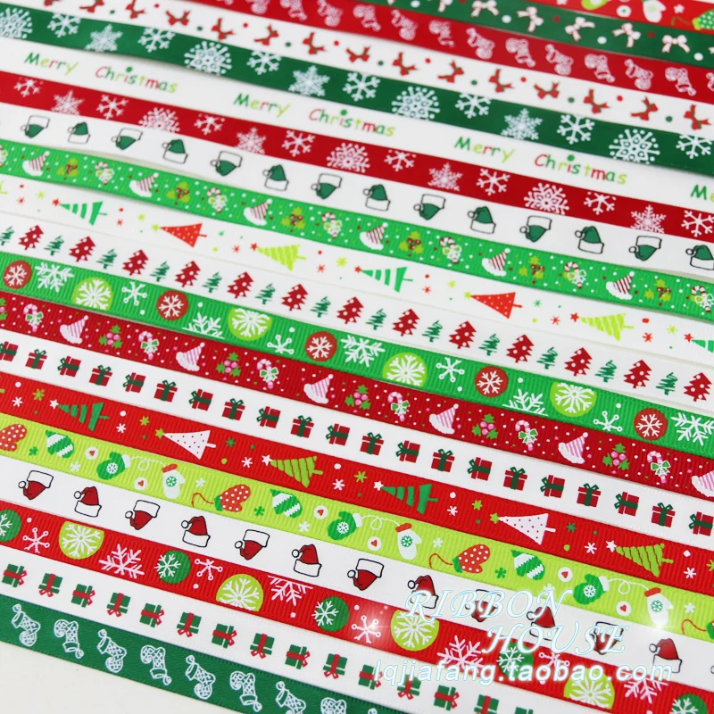 10 разных лент) 3/"(10 мм) Высокое качество атласная Рождественская лента с рисунком Подарочные ленты
