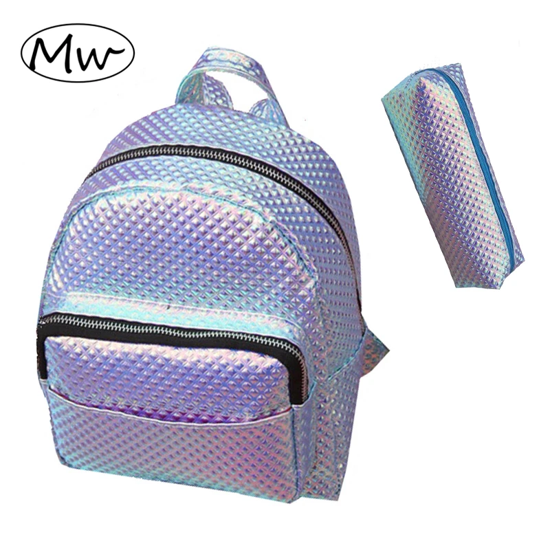 Luna madera moda Plaid holograma láser Mochila con la pluma bolso mujer pequeño PU cuero Mochila niños niñas Mochila Luna madera moda Plaid holograma láser Mochila con la pluma bolso mujer pequeño PU cuero Mochila niños niñas Mochila