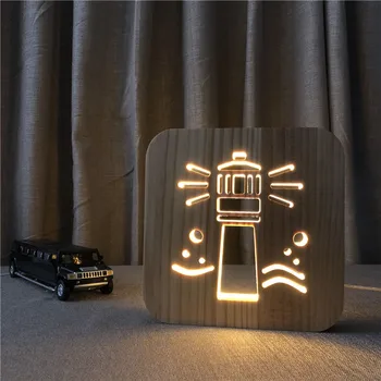 

Wooden Lamp LIGHTHOUSE Lamp 3D USB LED Table Light Switch Control Wood Carving Lamp for kids's Room Decoration