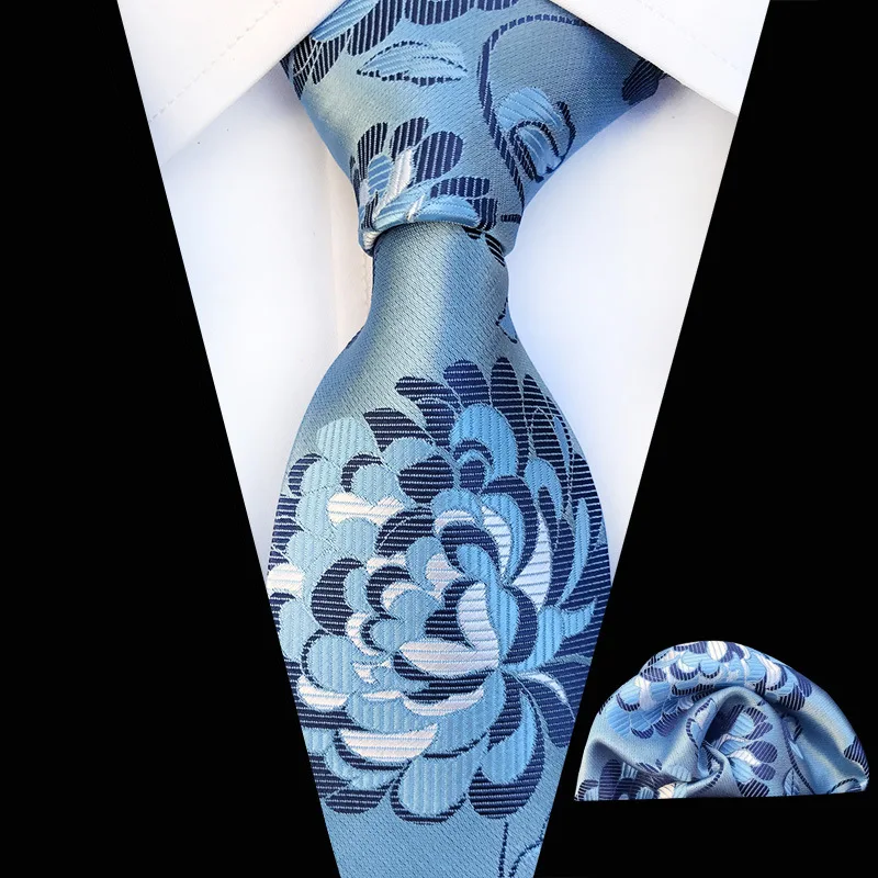  Polyester Silk Flower Tie Handkerchief Sets Classical Colorful Floral Necktie Fashion Men Narrow Ne