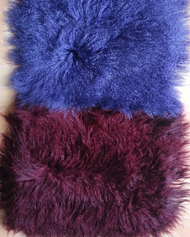 

Real Red and Dark Blue Mongolian Lamb Fur Pillow Cushion Cover Deocrative Throw Pillows Tibetan Cushion Covers For Sofa New