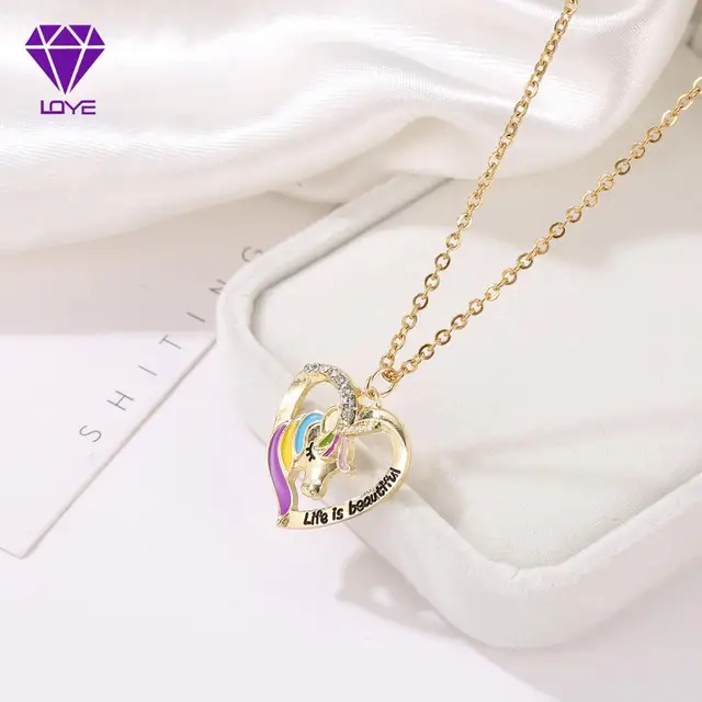 New Jewelry Color Unicorn Necklace Valentine's Day Children's Day Gift Cartoon Horse Drop Oil Pendant 4