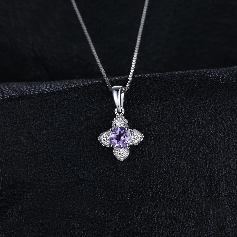 JewelryPalace 꽃 자수정 펜던트 목걸이 여성을위한 보라색 보석 파인 쥬얼리 체인없이