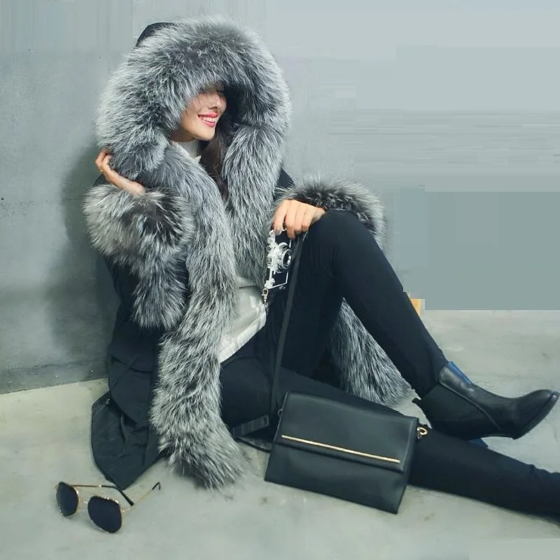 2018 Nouveau De Veste Chaud Mode Fox Green Noir Hiver army Fourrure D'hiver Européenne Canard Épaississement Parkas Femmes Col Manteau Duvet Réel xgfIqwEXg