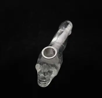 

Drop shipping High quality clear stone quartz crystal smoking pipes with skull for sale