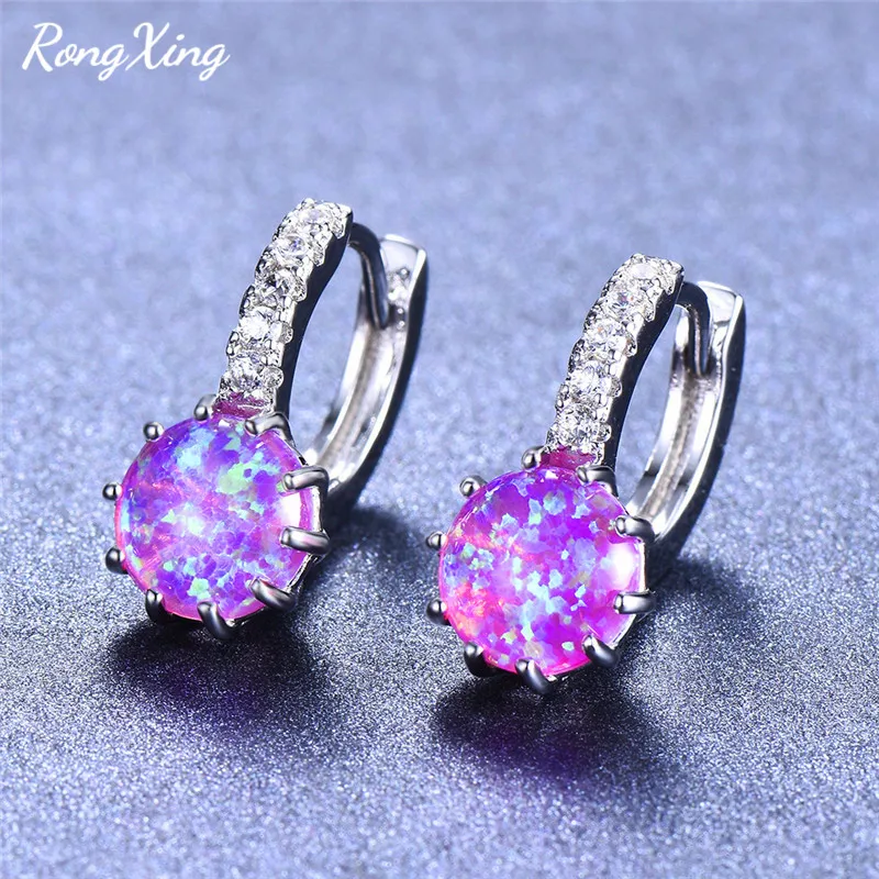 Женские круглые серьги кольца RongXing 8 мм с белым и золотым опалом кристаллами из