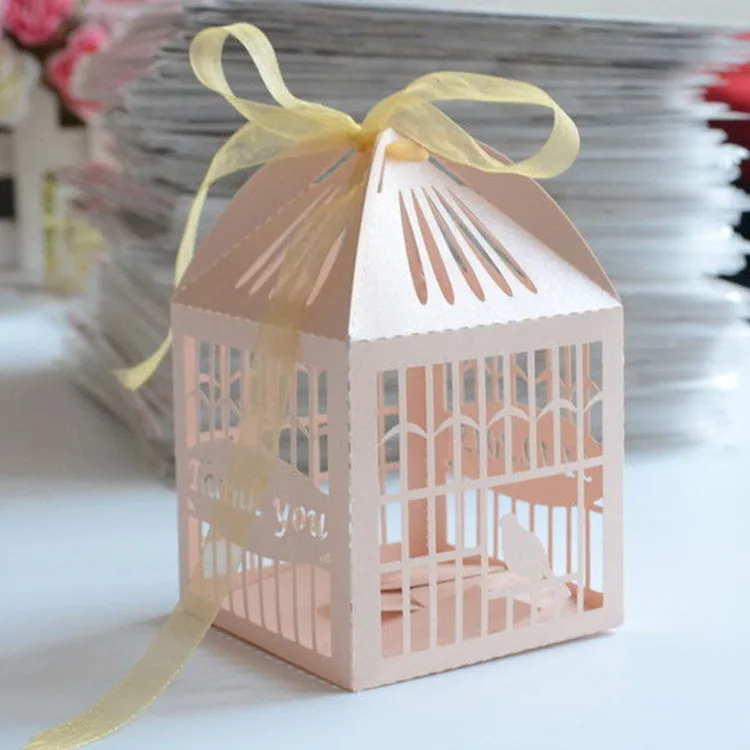 personalized cage shaped newborn baby shower souvenir gifts box peach