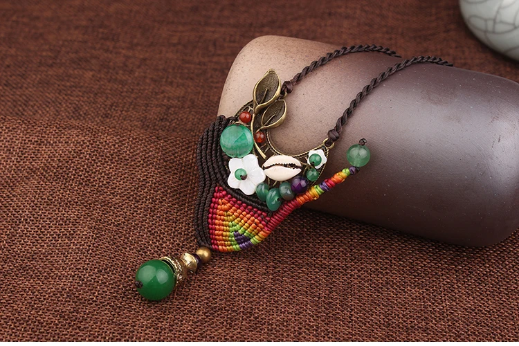 Плетеное модное винтажное ожерелье из авантюрина ручной работы, Женские Ювелирные изделия из ракушек с цветами, новое этническое ожерелье, ожерелье с натуральными камнями