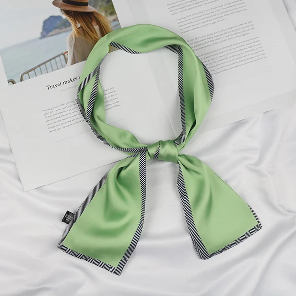 Женская однотонная сумка Украшение длинный шейный галстук повязка на голову узкий атласный шейный платок для волос тонкий Шелковый маленький шарф с саржевым подолом - Цвет: green(plain type)