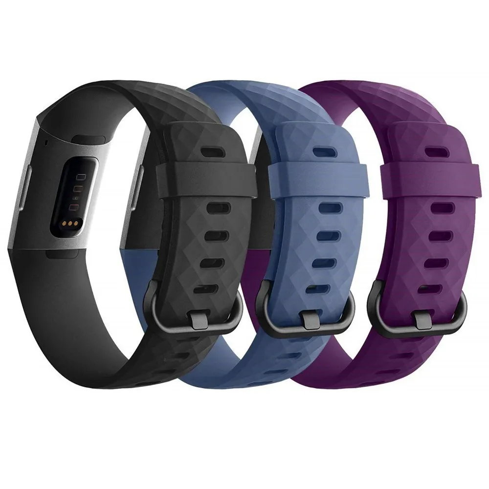 3 шт. силиконовый сменный ремешок для Fitbit Charge 3 ремешок Браслеты на запястье ремешок для Fitbit Charge 3 Band - Цвет: Black -Gray -Purple