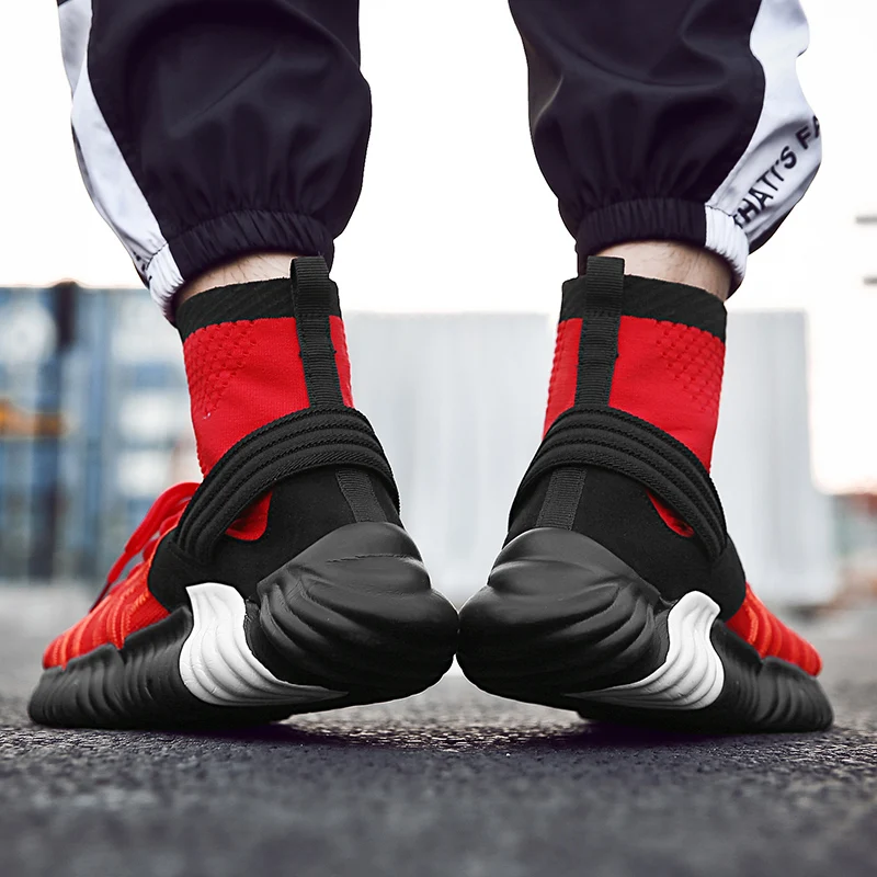 Мужские ботинки серого, черного и красного цвета; дышащие зимние кроссовки без застежки; повседневная обувь высокого качества; большие размеры 39-46