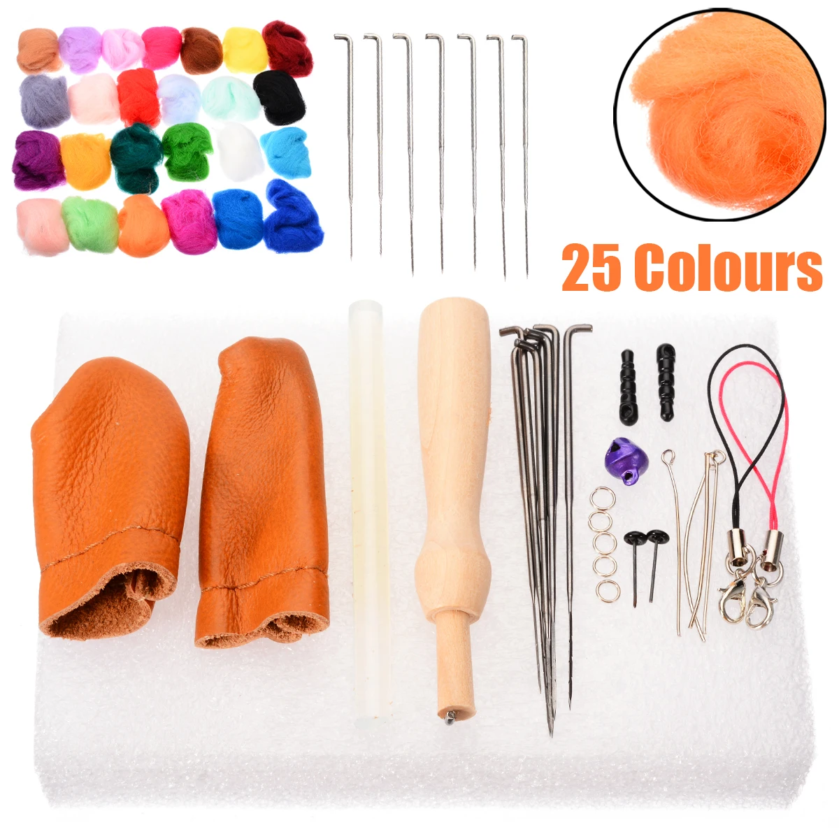1set 25 Colours Wool Felt Needles Tool Set + Needle Felting Mat Craft Starter DIY Needlework Spinning Kit |