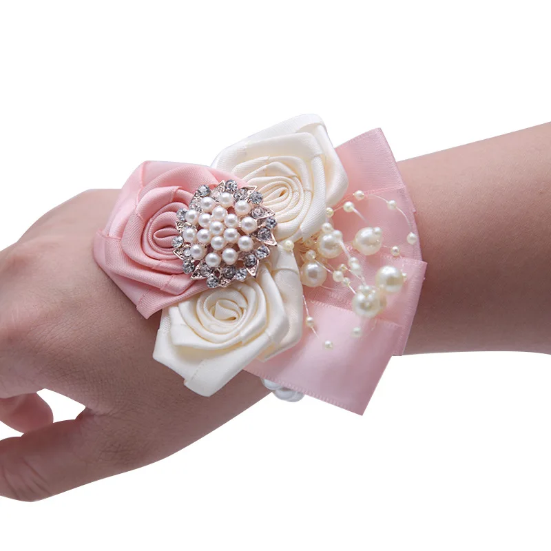 

Hand Corsage Flowers Girls Flower Corsage Wrist Corsage Pearls Wedding Flower Bracelet Hand Diamonds Beading Cheap