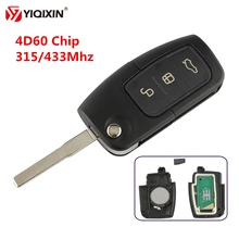 

YIQIXIN 1 Pieces 3 Button Flip Folding Remote Car Key 4D63 Transponder Chip 315/433Mhz For Ford Focus Mondeo Fiesta Replacement