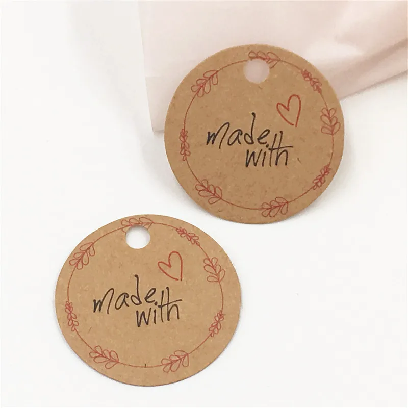 

Gift Tag Wedding Decoration Packaging Label Made With Love Paper Hang Tags Labels Ornament Packaging Mark Hang Labels 100Pcs/Lot