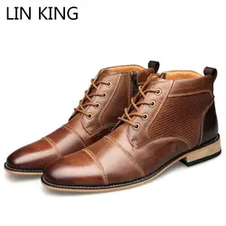 LIN KING/мужские мотоциклетные ботинки, Нескользящие, из натуральной кожи, Botas, весна-осень, непромокаемые, мужские короткие сапоги, большие