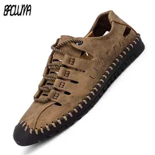 Мужские сандалии из натуральной кожи; летние пляжные сандалии высокого качества; тапочки; мужская повседневная обувь; Мужская Уличная обувь на шнуровке; размеры 38-48