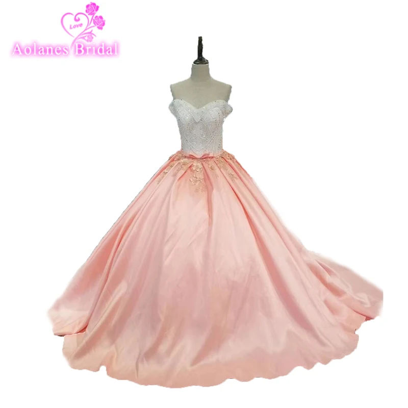 

Aolanes 2018 New High-end Evening Dress White And Pink Crystals Stones Beading Party Ball Gown Custom Made Formal Evening Dress