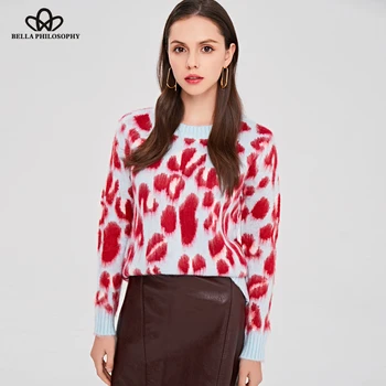 

Bella Philosophy women Sexy leopard knitted sweater winter female long sleeve pullovers jumper ladies Casual plus size mohair