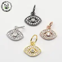 10 шт. медная микро-паве кубический цирконий камень ювелирный браслет Изготовление турецкий глаз Подвески Браслет Кулон, смешанный цвет, 10x11x2 мм