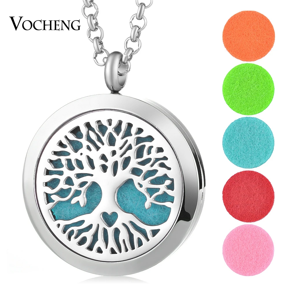 

With Chain as Gift 316L Stainless Steel 30mm Tree Aromatherapy Essential Oils Diffuser Necklace Freely 10Pcs Oil Pads VA-465