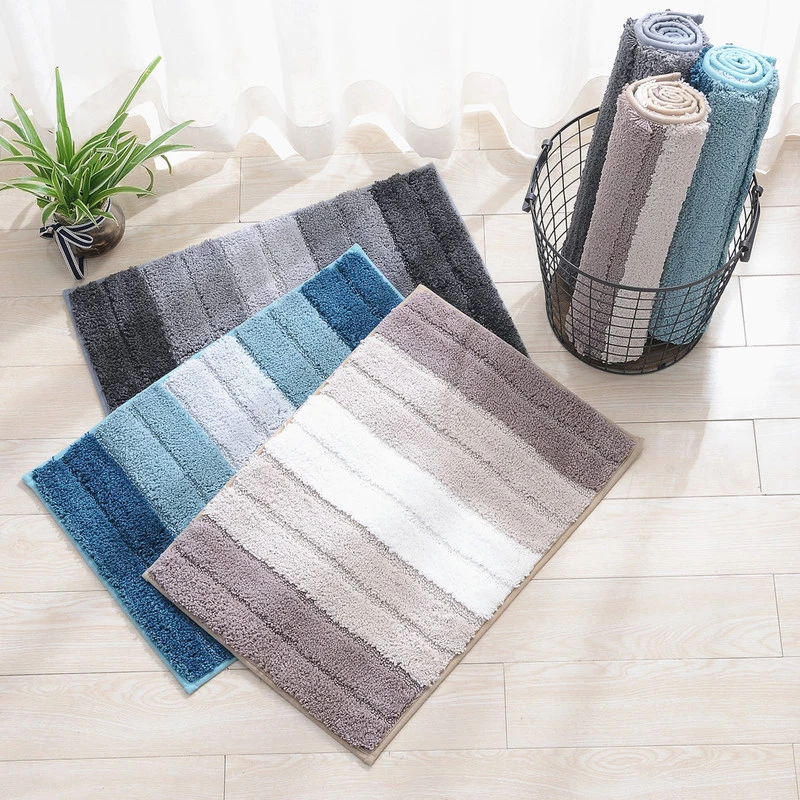 Buy Soft Shaggy White Blue Gray Striped Microfiber Rug