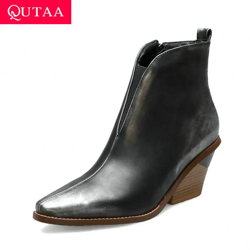 

QUTAA 2020 Sexy Fashion Snakeskin Square Toe Warm Fur Women Shoes PU Leather Sewing Zipper Autumn Winter Ankle Boots Size 34-43