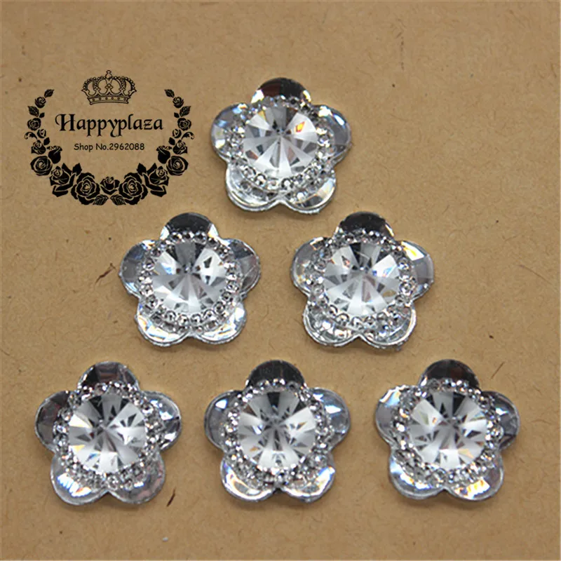 

50pcs 16mm Clear Crystal Resin Bling Flower Flatback Cabochon DIY Scrapbooking Phone/Wedding Craft