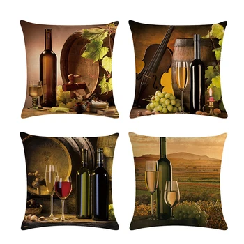 

Wine/Flower Print Throw Pillow Cover Home Decor Capa De Almofadas Nordic Cushion Cover Sofa Home Decor Linen Cushion Cover