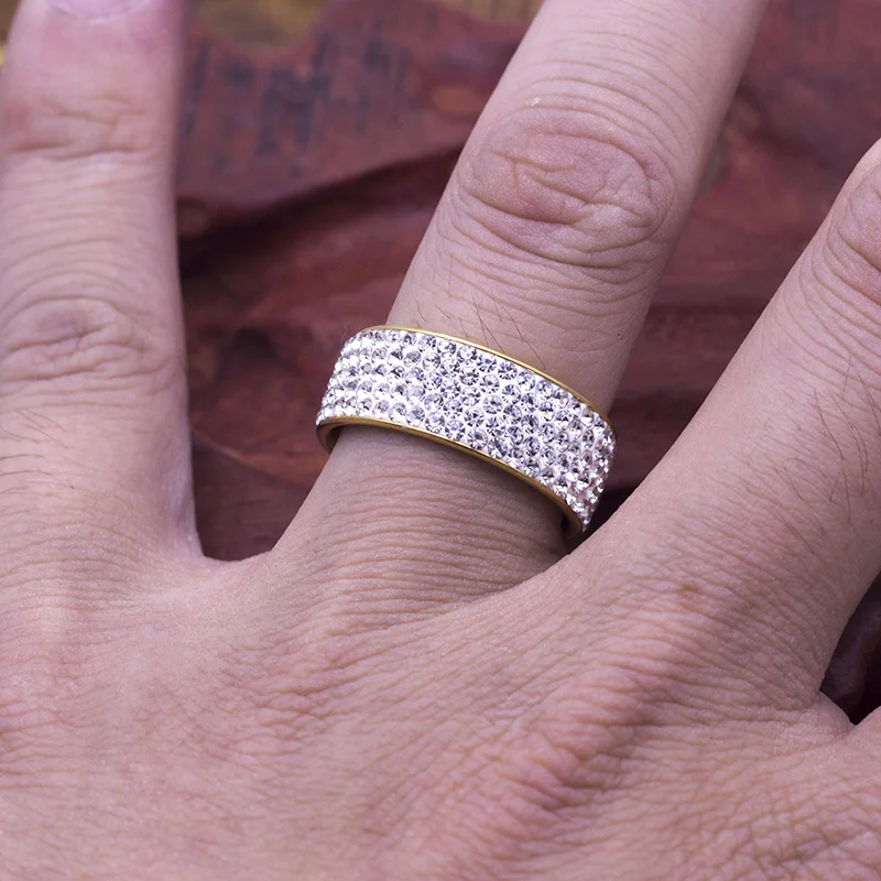 Stainless Steel 5 Rows Crystal Ring for Women Men Wedding Ring jewelry wedding rings womens ring couple rings finger rings jewelry rings