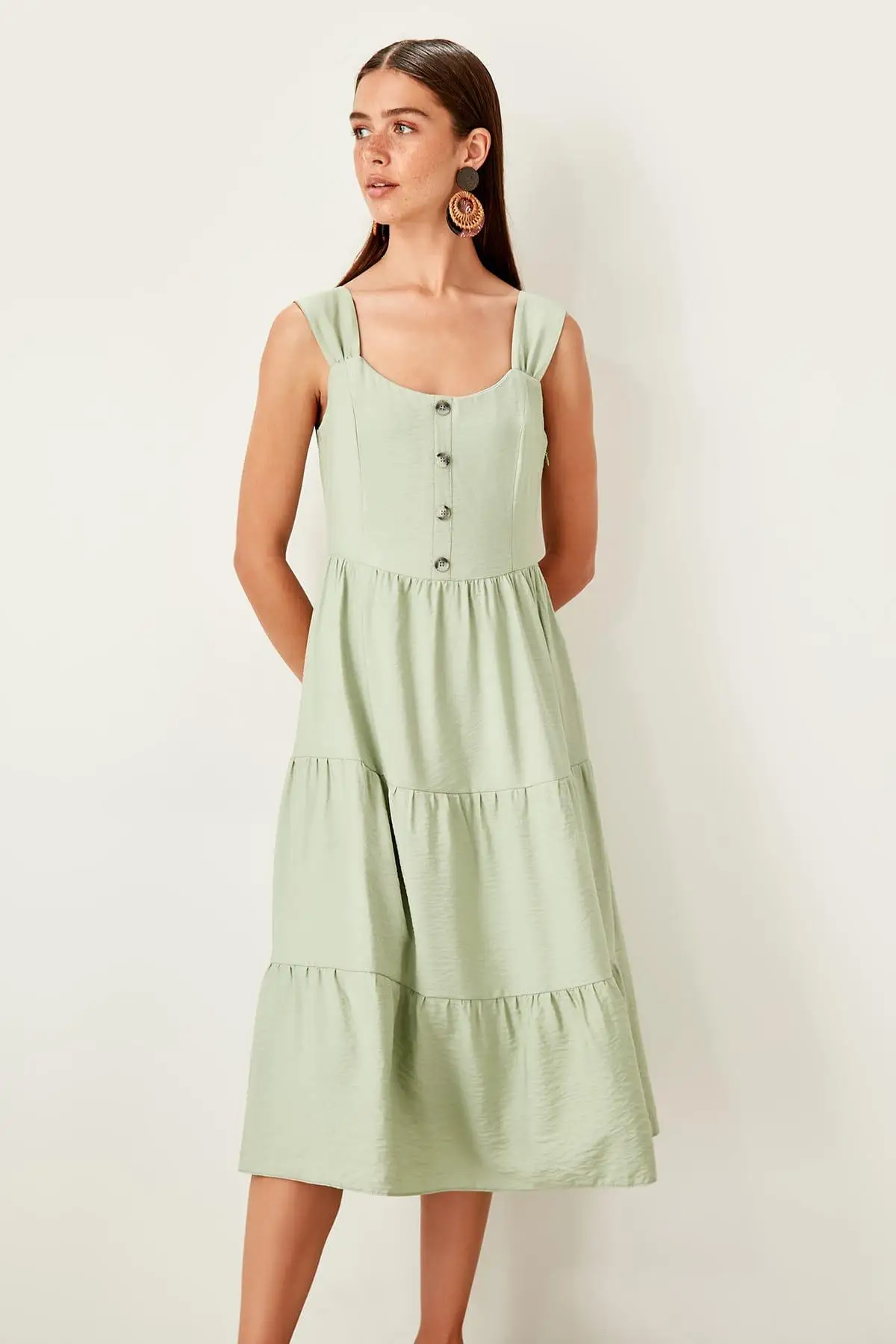 

Trendyol Green Button Dress TWOSS19EL0086