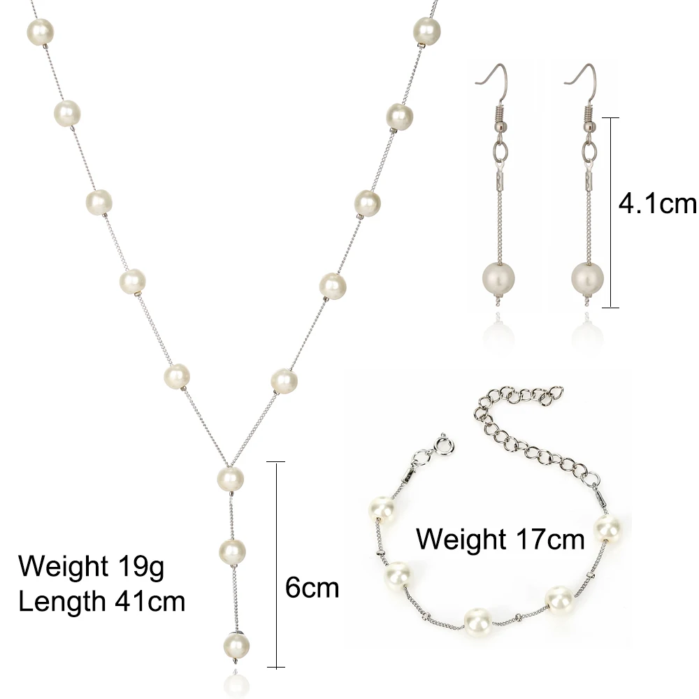 Wedding Jewelry Imitation Pearl Simple Necklace Set Matching Bracelet Earring For Women Engagement Party Accessories New2019 - Image 3