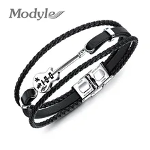 Mostyle Классический многослойный Натуральная кожа ручной работы Плетеные ювелирные изделия панк-рок браслет «гитара» из нержавеющей стали для мужчин