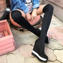 Pink Palms Autumn Winter Shoes Women Over The Knee Sexy High Heels Wedge Boots Stretch Fabric Sock Boots Students Boots pink palms autumn lycra shoes women over the knee sexy high heels wedge boots stretch fabric sock boots students boots