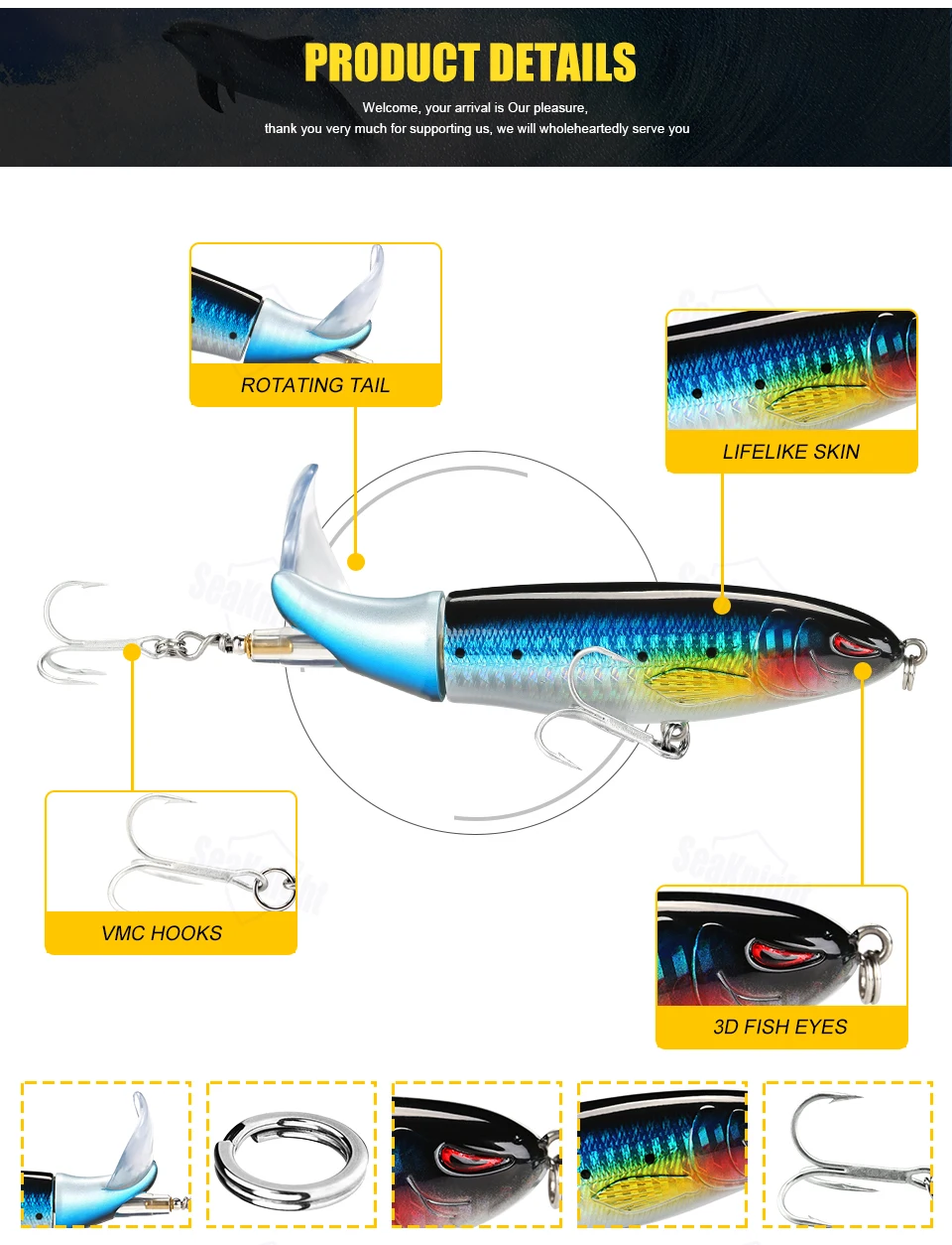 Seaknight SK050 SK051 SK053 Whopper Plopper плавающие рыболовные приманки 13g/90 мм 19 г/110mm 39g/130 мм 7 шт с твердой верхней частью приманки Крючки vmc