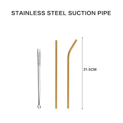 Многоразовый металлический canudo inox питьевые металлические соломинки высокого качества 304 из нержавеющей стали соломинка для напитков с чистящей щеткой бар pajita - Цвет: two gold 21.5cm