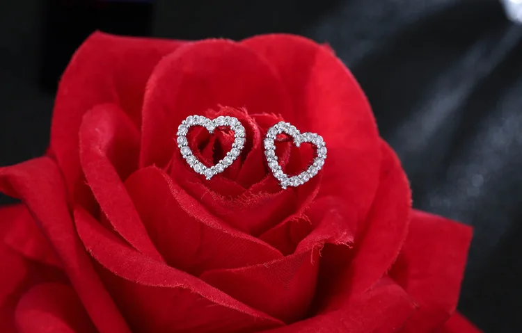 Европейская мода 925 пробы серебряные серьги-гвоздики в форме сердца полностью циркониевый кристалл серьги-гвоздики для женщин ювелирные изделия