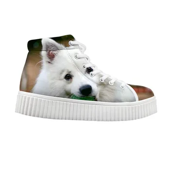 

New 2019 Woman American Eskimo Dog Interesting Print Shoes 2019 Lace-up Stylish High Top Height Increasing Shoes Platform shoes