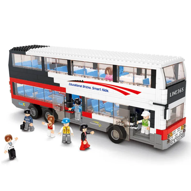 

SLUBAN 0335 City Double Sightseeing Bus Figure Blocks Educational Construction Building Brick Toys For Children Compatible Legoe