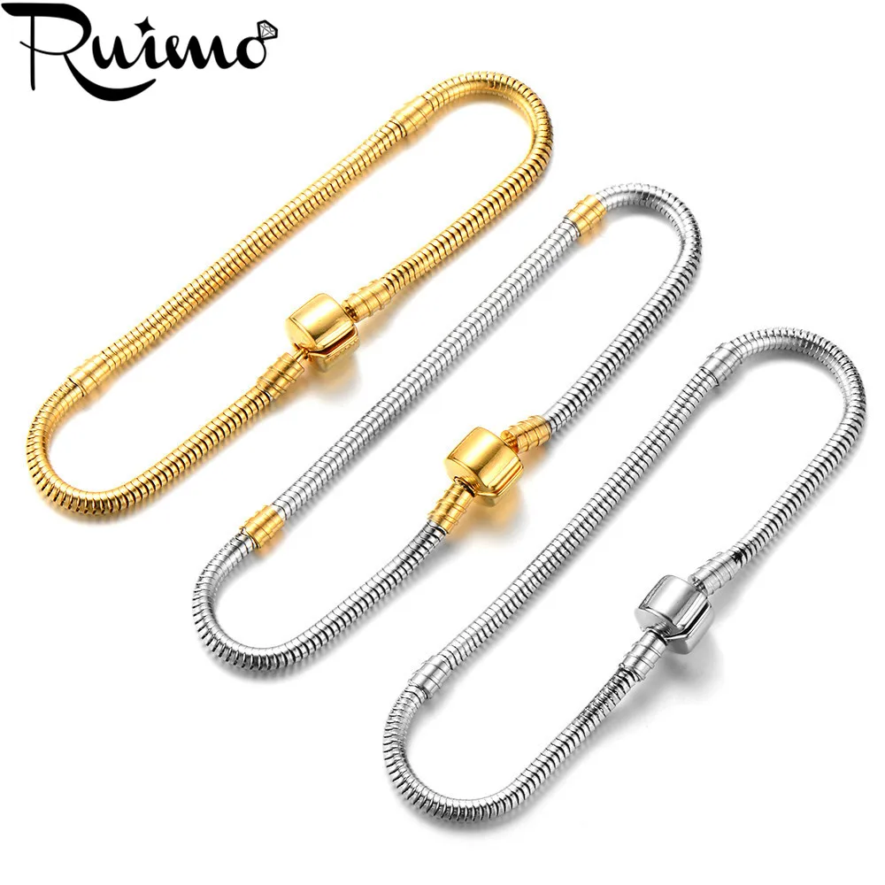 

RUIMO On Sale 316l Stainless Steel Plating Gold Snake Chains Bracelets For DIY European Women Charms Beads Jewelry Making 5pcs