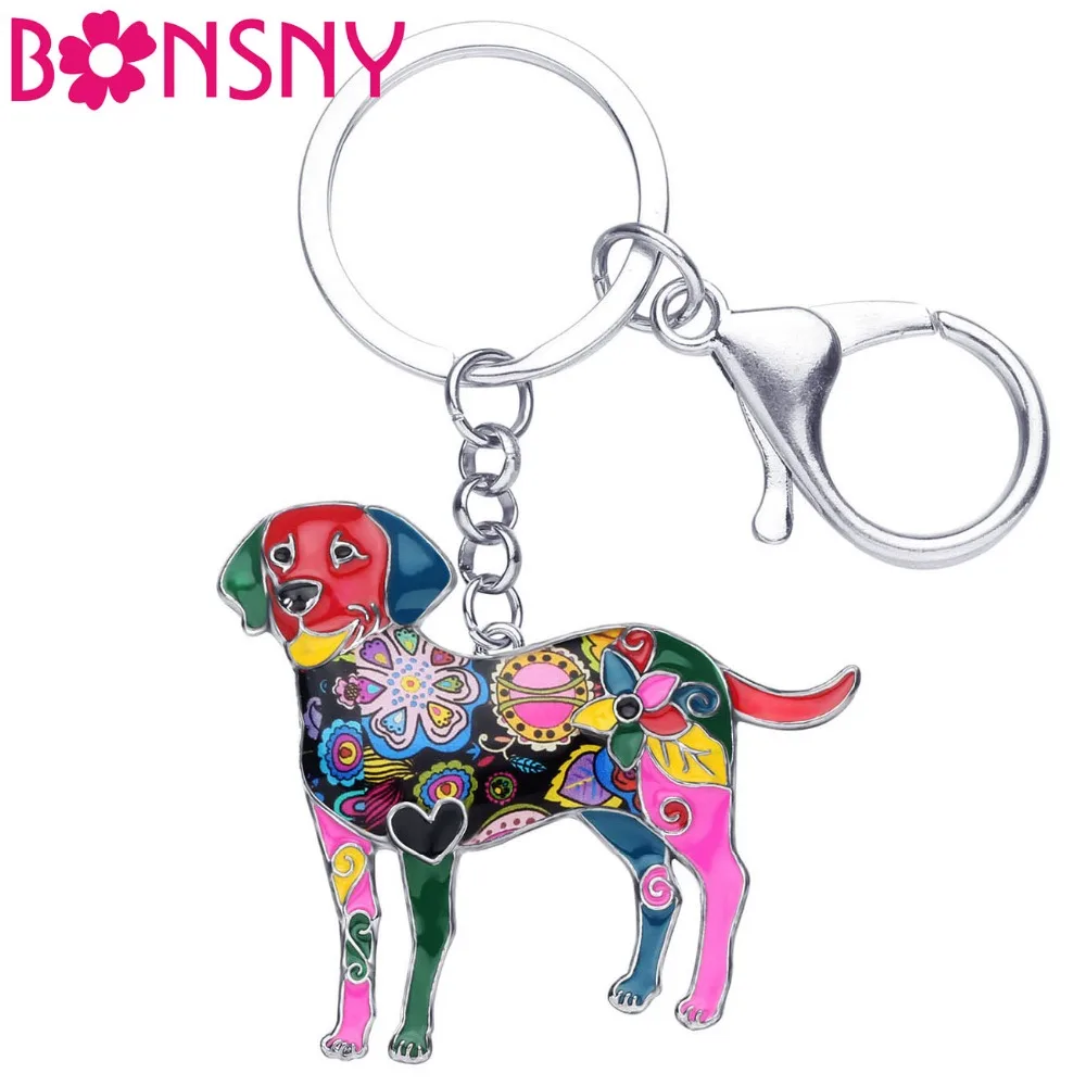 Bonsny Enamel Labrador Dog Key Chain Key Ring New Jewelry For Women