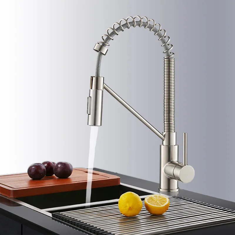 

Chrome Pull Down Kitchen Faucet 360 Rotation Spring Bathroom Kitchen Mixer Faucet with Bracket Sprayer Stream Spout Hot Cold Tap