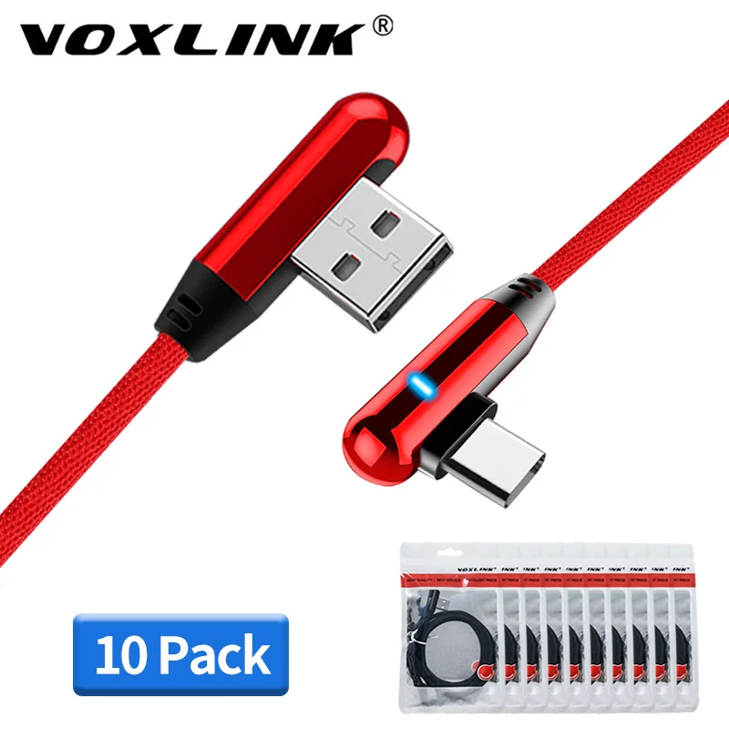 

VOXLINK 10Pack USB Type C 90 Degree Fast Charging cable Type-c data Cord Charger usb-c For Samsung S8 S9 Note 9 8 Xiaomi/mi8/mi6