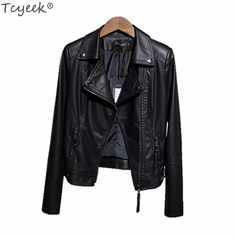 

Tcyeek Women's Leather Jacket 2019 New Fashion Spring Artificial PU Leather Coat Cool Girls Motorbikes Jackets Clothing LWL219