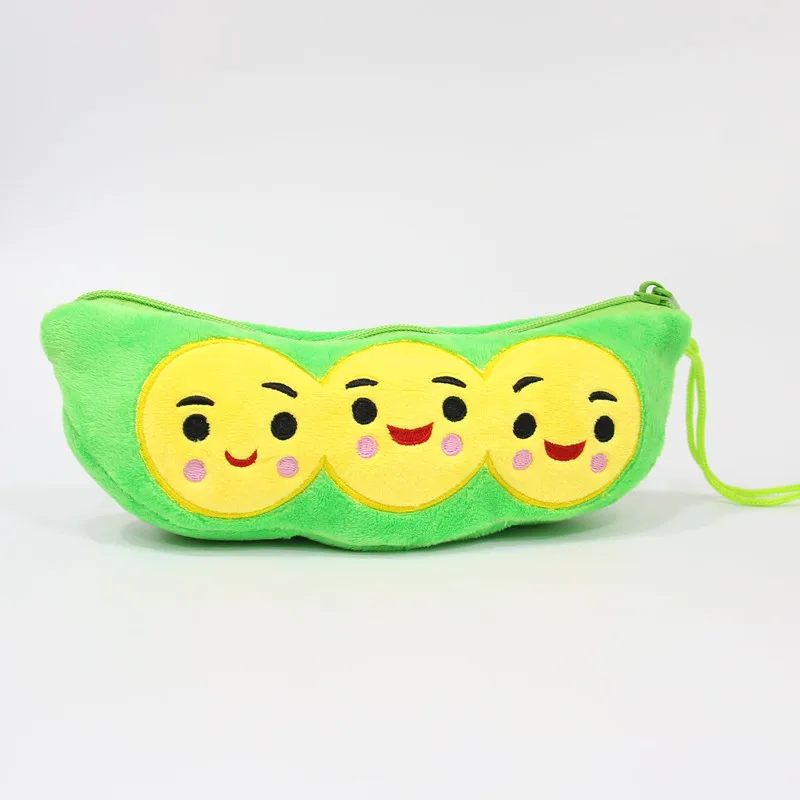 25cm Long Green Pea Cartoon Cute Plush Mini Face Soft Doll Stuffed Animals Plush Purse Pen Bag Coin Money Bag Edamame Pencil Bag