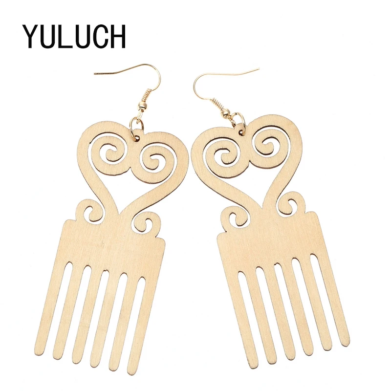 

YULUCH Personality New Design Big Comb Pendants Natural African Wood Earrings For Woman Lady Girl Fashion Jewelry