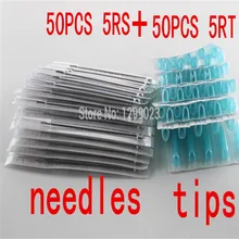 100pcs5RS+ 5RT 50 шт. 5RS Одноразовые стерильные для татуировки иглы и 50 шт. 5RT синие одноразовые татуировки Советы для татуировки пистолет